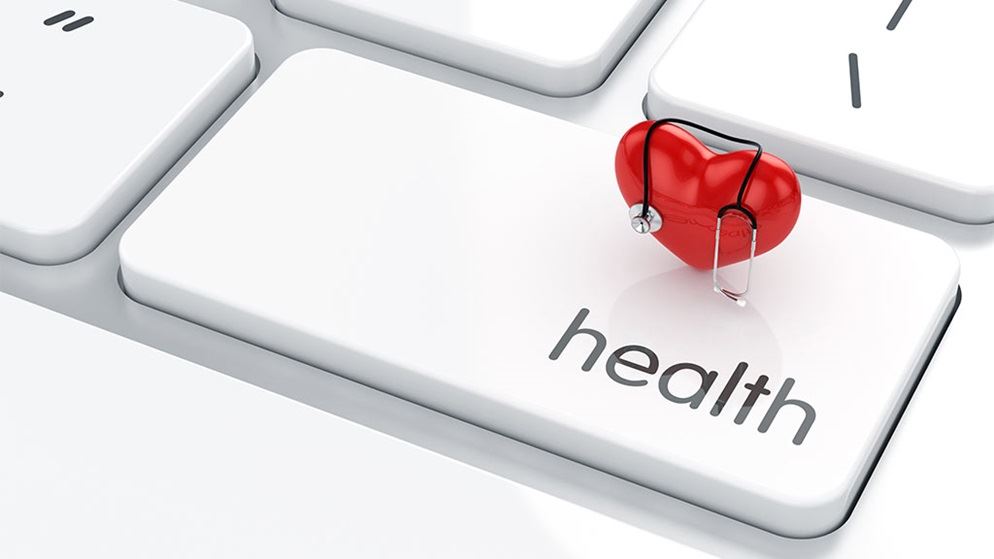 health keyboard button with heart and stethoscope