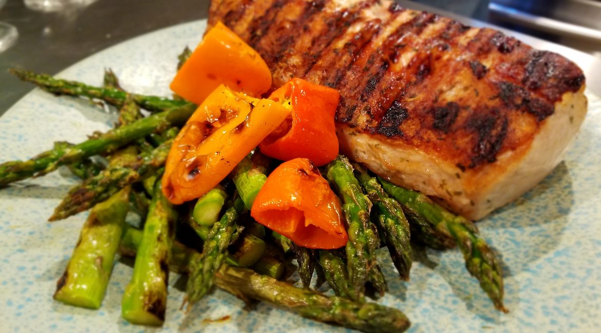 Grilled Pork Tenderloin with Asparagus, Peppers & Golden Rosemary Potatoes